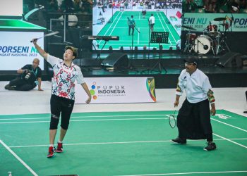 Seru, Pejabat vs Legenda Tanding Bulu Tangkis di PORSENI NU 2023