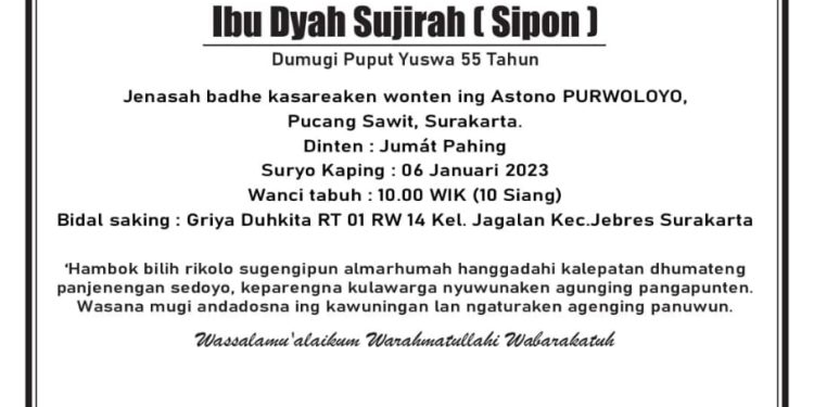 Mbak Sipon Istri Wiji Thukul Meninggal Dunia