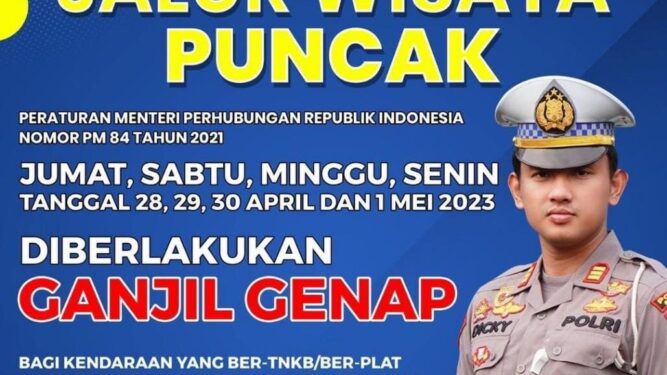 Ganjil Genap di Jalur Puncak Bogor Berlaku Mulai Jumat sampai Senin
