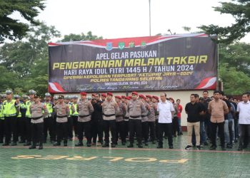 Sempat Diguyur Hujan, Ratusan Personel Gabungan Ikuti Apel Pengamanan Malam Takbir di Tangsel