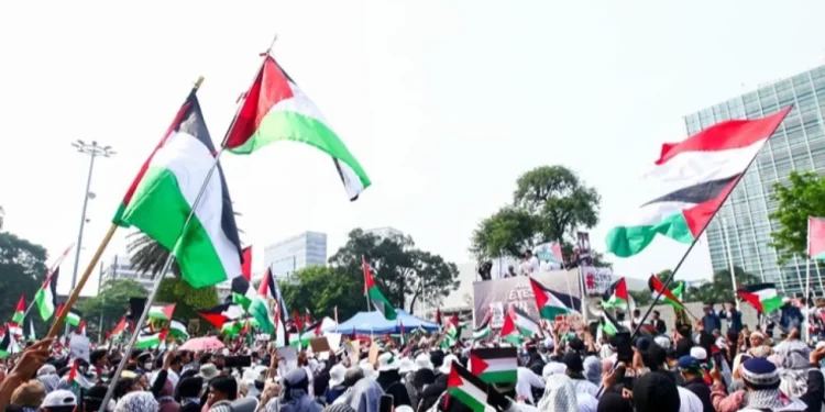 Aksi Bela Palestina di Depan Kedubes AS Dipenuhi Ribuan Warga