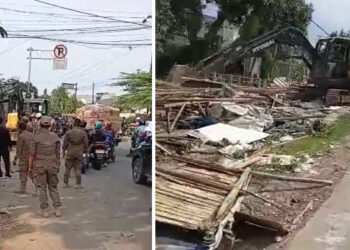 Satpol PP Depok Bongkar Bangunan Liar di Sepanjang Jalan Citayam