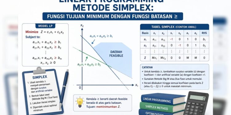 Linear Programming Metode Simplex: Fungsi Tujuan Minimum dengan Fungsi Batasan ≥