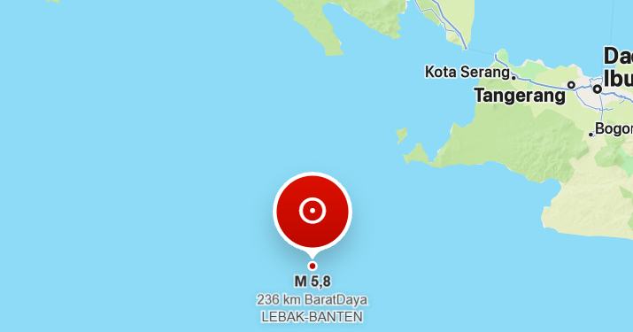 Gempa M5,8 Guncang Pandeglang Dini Hari, BMKG: Tidak Berpotensi Tsunami