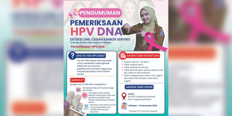 Kabar Baik untuk Perempuan Tangsel, Tes HPV DNA Gratis Dibuka hingga 14 November